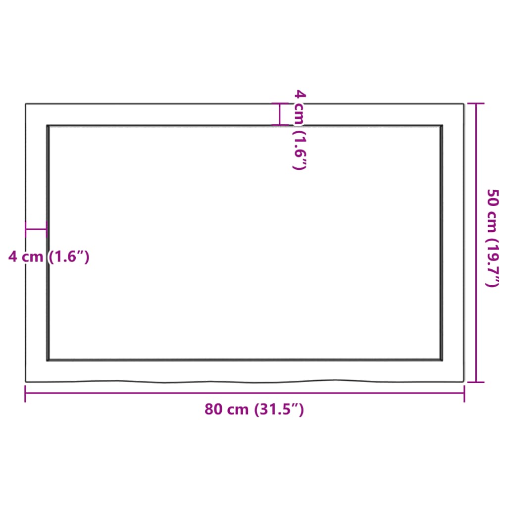 Ripiano a Parete 80x50x(2-4) cm Massello Rovere Non Trattato