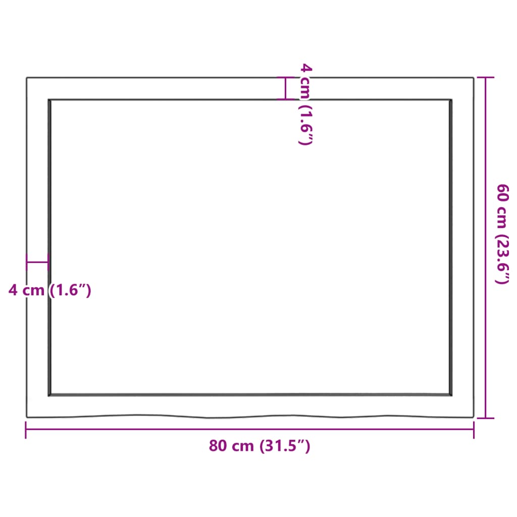 Ripiano a Parete 80x60x(2-4) cm Massello Rovere Non Trattato