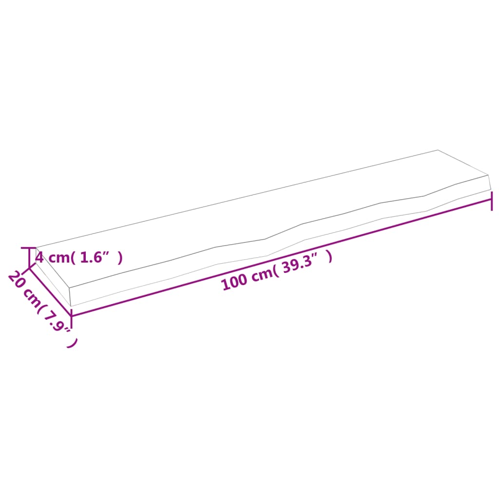 Ripiano a Parete 100x20x4 cm Legno Massello Rovere Non Trattato