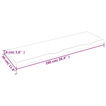 Ripiano a Parete 100x30x(2-4) cm Massello Rovere Non Trattato