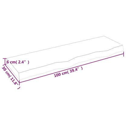 Ripiano a Parete 100x30x(2-6) cm Massello Rovere Non Trattato