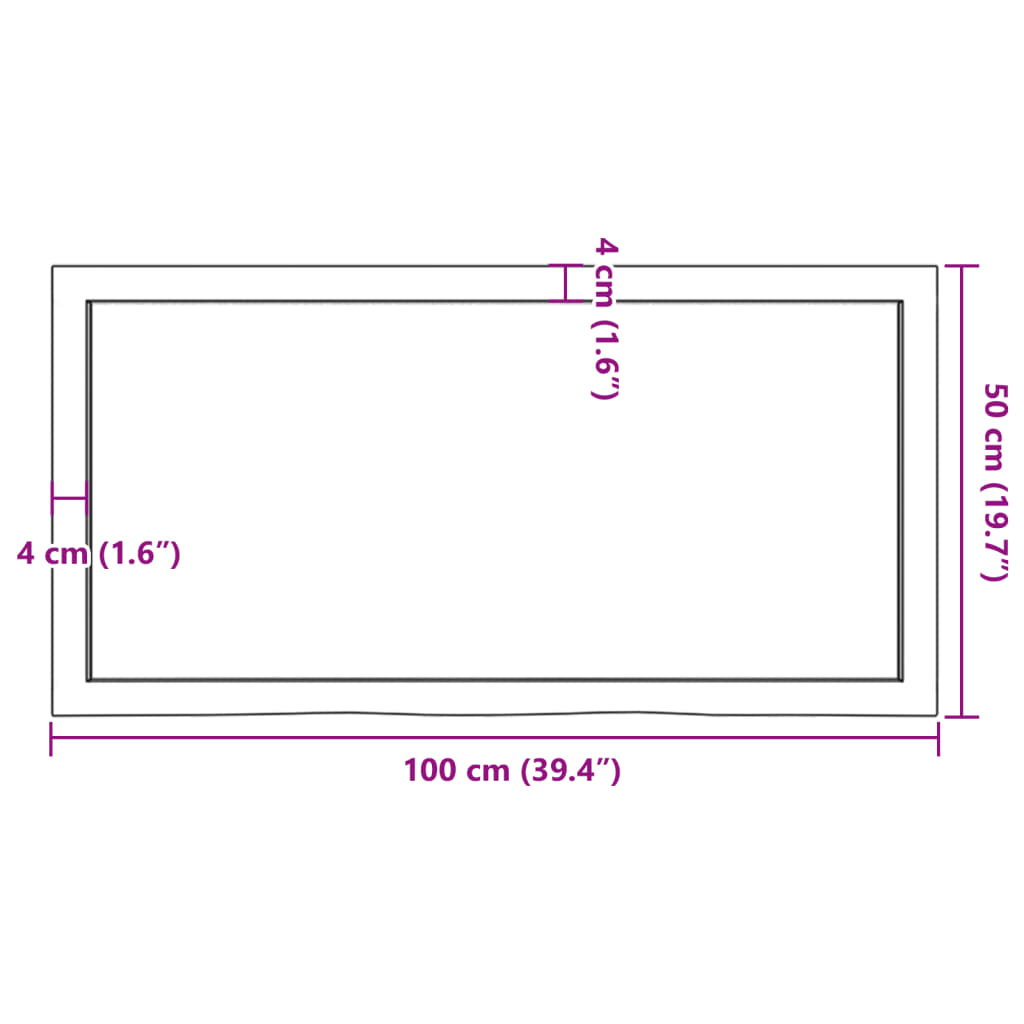 Ripiano a Parete 100x50x(2-4) cm Massello Rovere Non Trattato