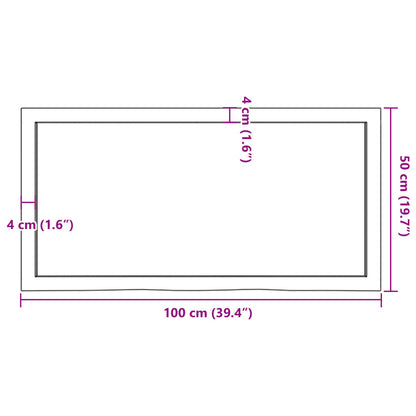 Ripiano a Parete 100x50x(2-4) cm Massello Rovere Non Trattato