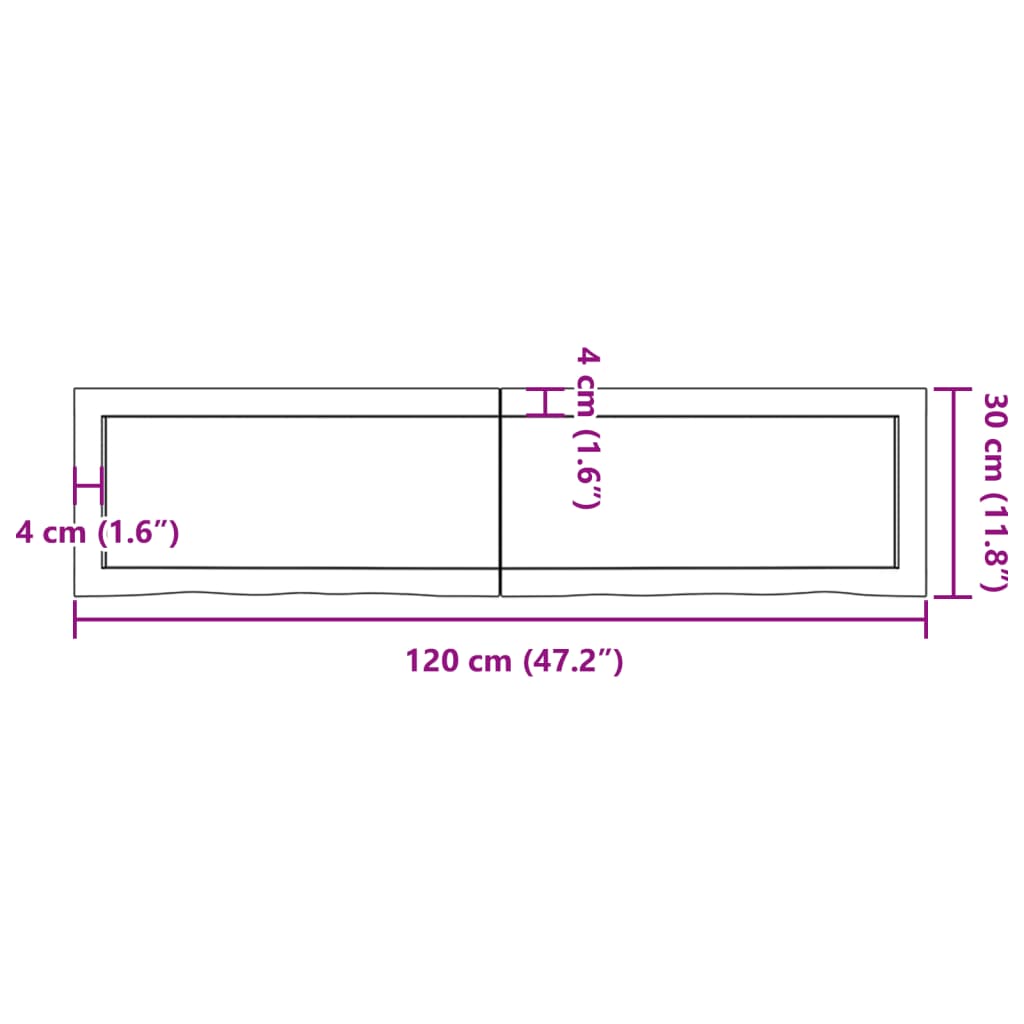 Ripiano a Parete 120x30x(2-4) cm Massello Rovere Non Trattato