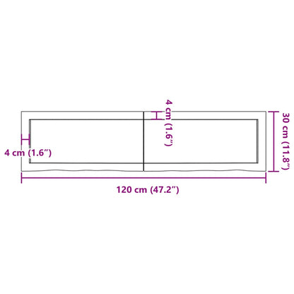 Ripiano a Parete 120x30x(2-4) cm Massello Rovere Non Trattato