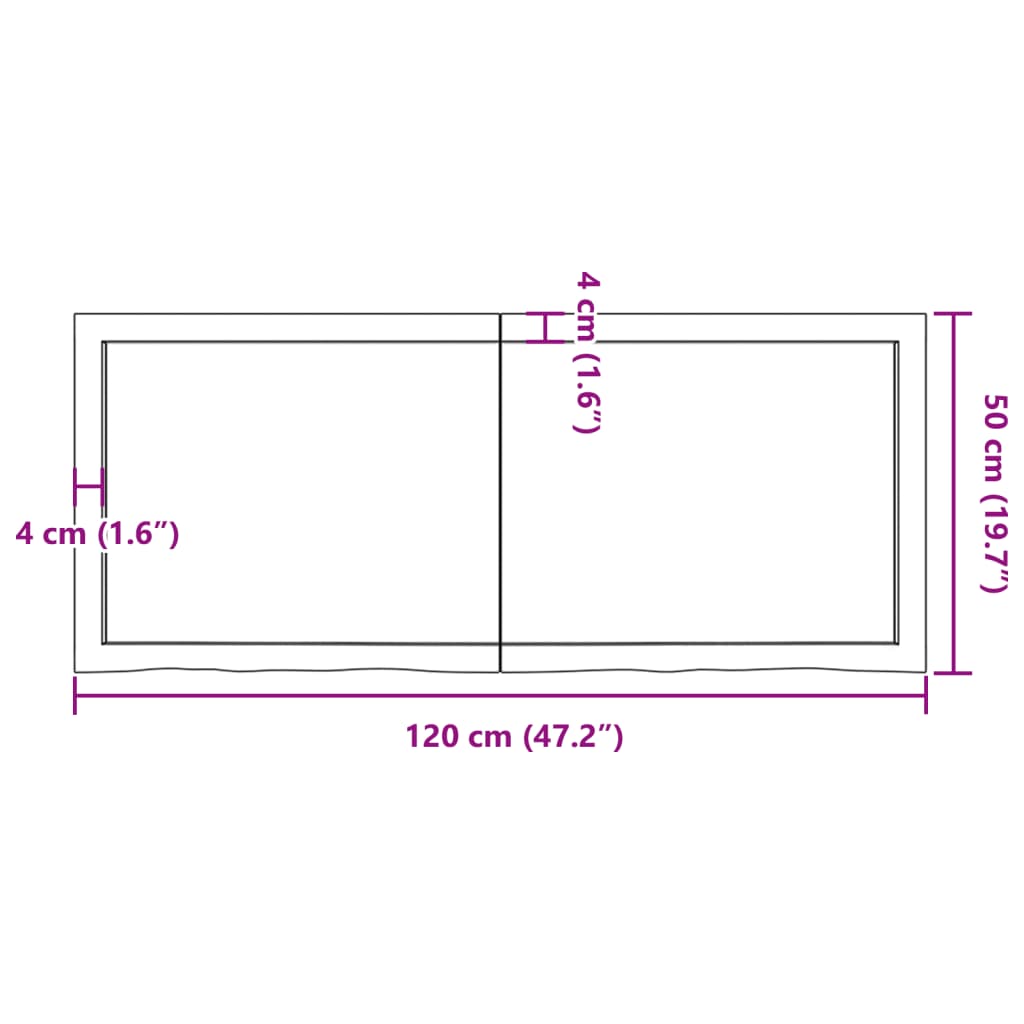 Ripiano a Parete 120x50x(2-4) cm Massello Rovere Non Trattato