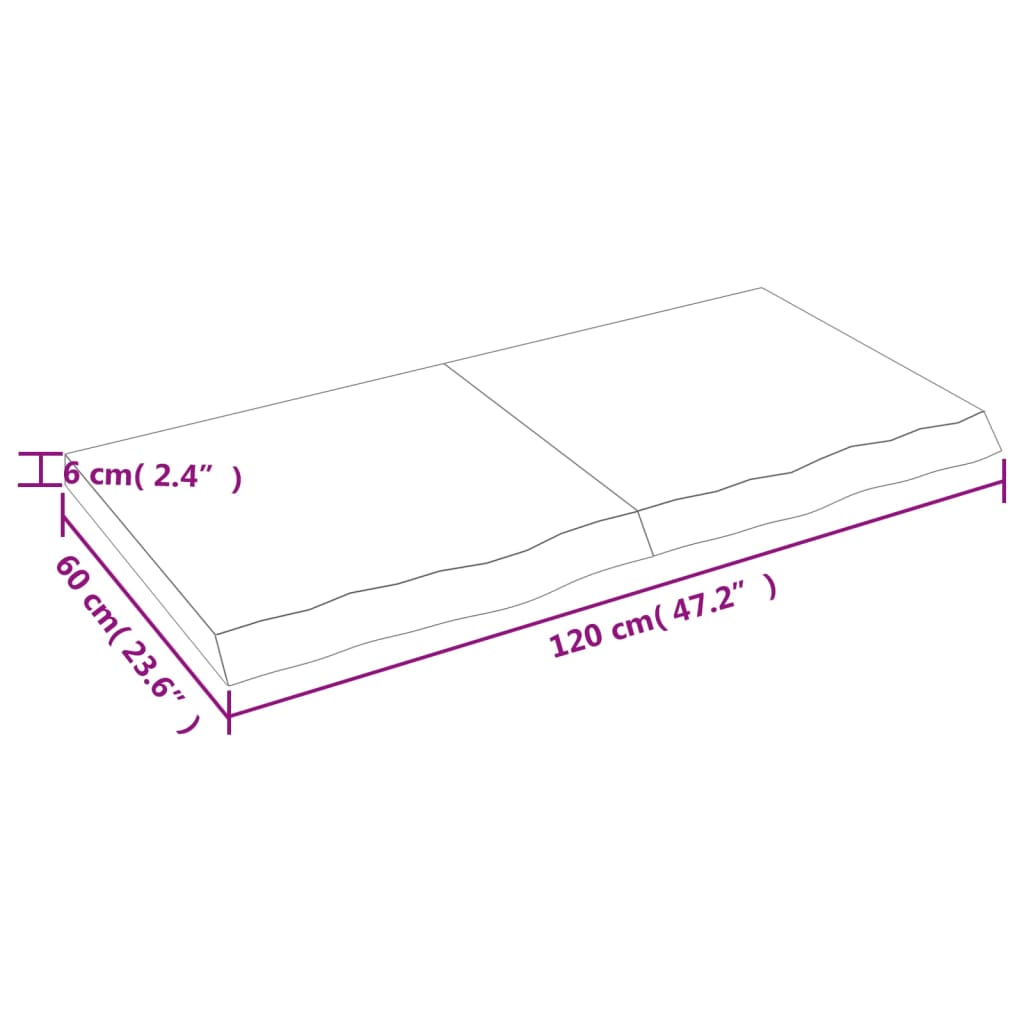 Ripiano a Parete 120x60x(2-6) cm Massello Rovere Non Trattato