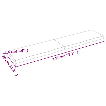 Ripiano a Parete 140x30x(2-4) cm Massello Rovere Non Trattato