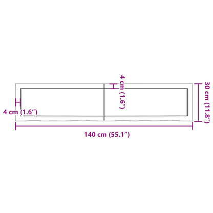 Ripiano a Parete 140x30x(2-4) cm Massello Rovere Non Trattato