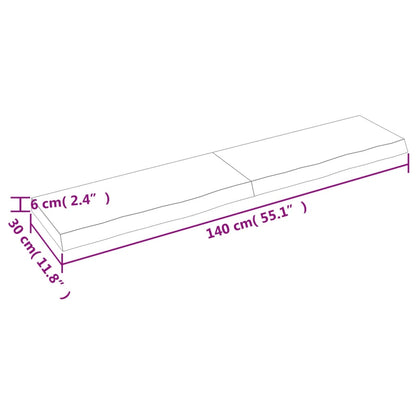 Ripiano a Parete 140x30x(2-6) cm Massello Rovere Non Trattato