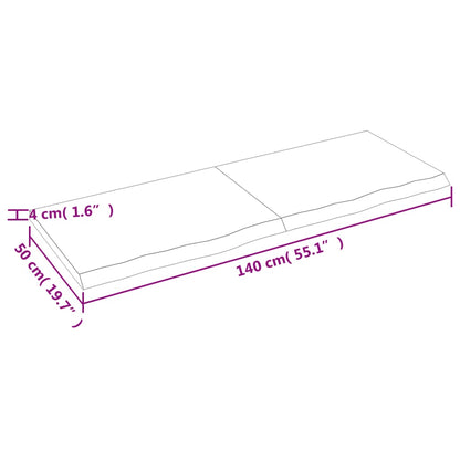 Ripiano a Parete 140x50x(2-4) cm Massello Rovere Non Trattato