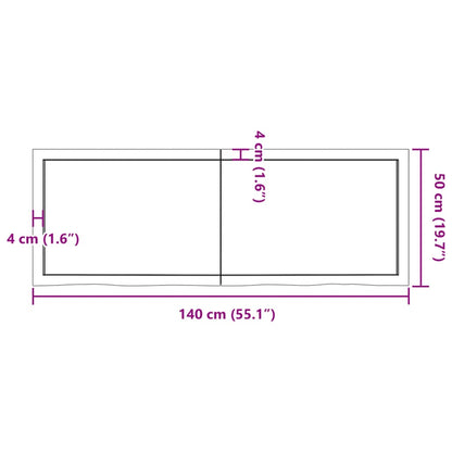 Ripiano a Parete 140x50x(2-4) cm Massello Rovere Non Trattato