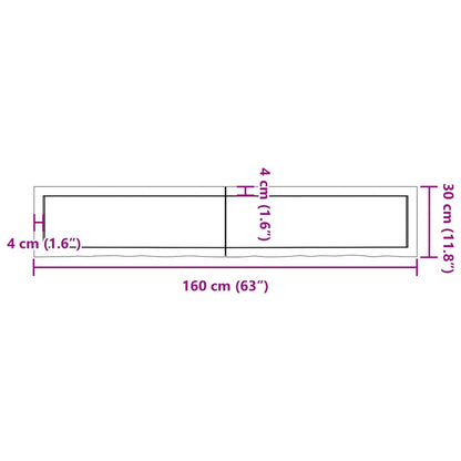 Ripiano a Parete 160x30x(2-4) cm Massello Rovere Non Trattato