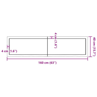 Ripiano a Parete 160x40x(2-4) cm Massello Rovere Non Trattato