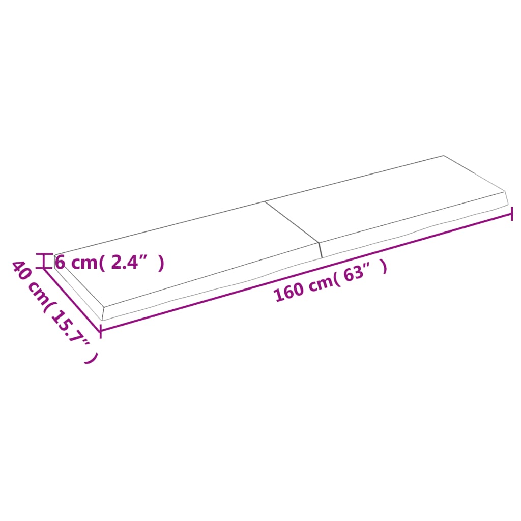 Ripiano a Parete 160x40x(2-6) cm Massello Rovere Non Trattato