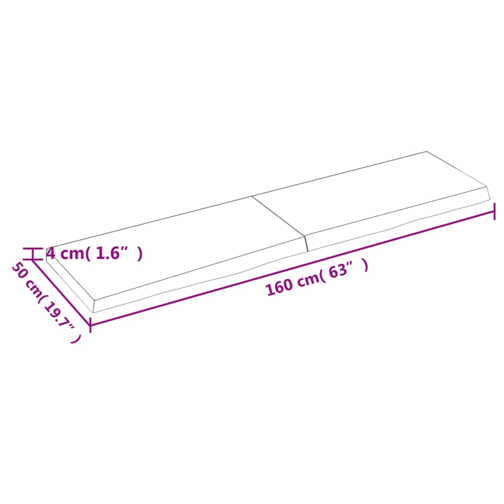 Ripiano a Parete 160x50x(2-4) cm Massello Rovere Non Trattato