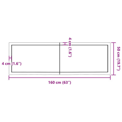 Ripiano a Parete 160x50x(2-4) cm Massello Rovere Non Trattato