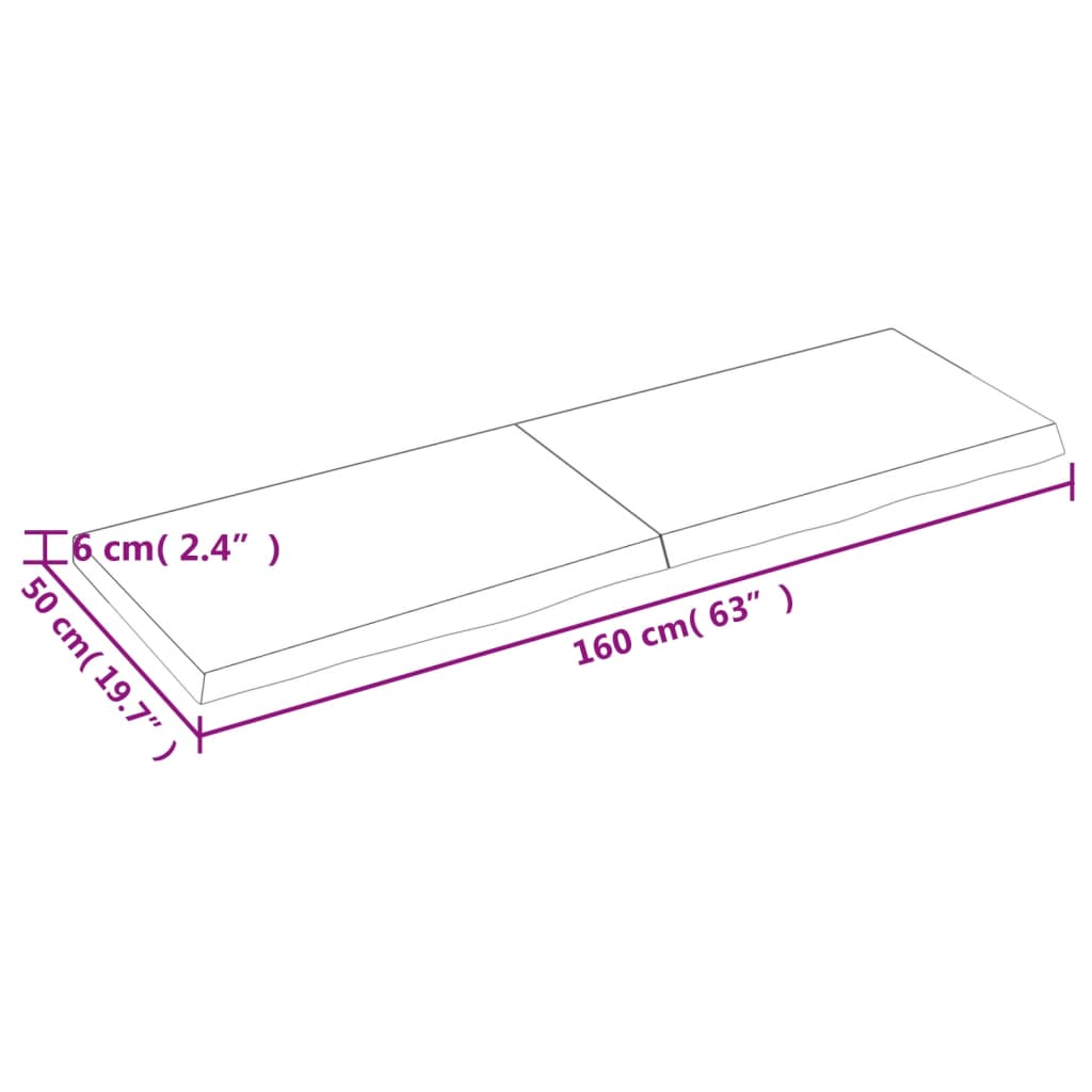 Ripiano a Parete 160x50x(2-6) cm Massello Rovere Non Trattato