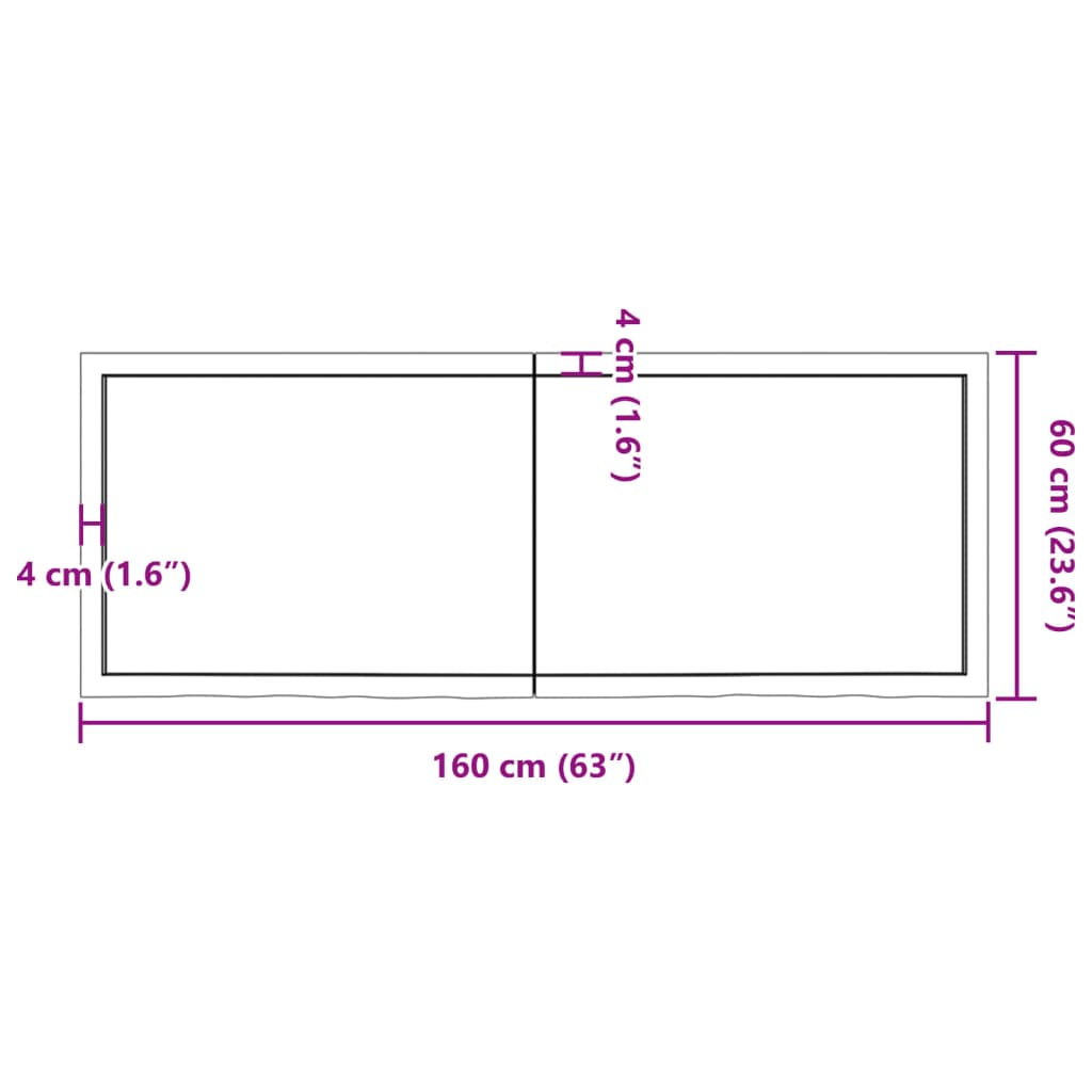 Ripiano a Parete 160x60x(2-4) cm Massello Rovere Non Trattato