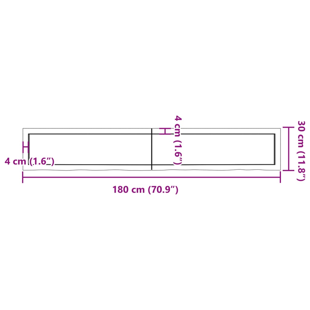 Ripiano a Parete 180x30x(2-4) cm Massello Rovere Non Trattato