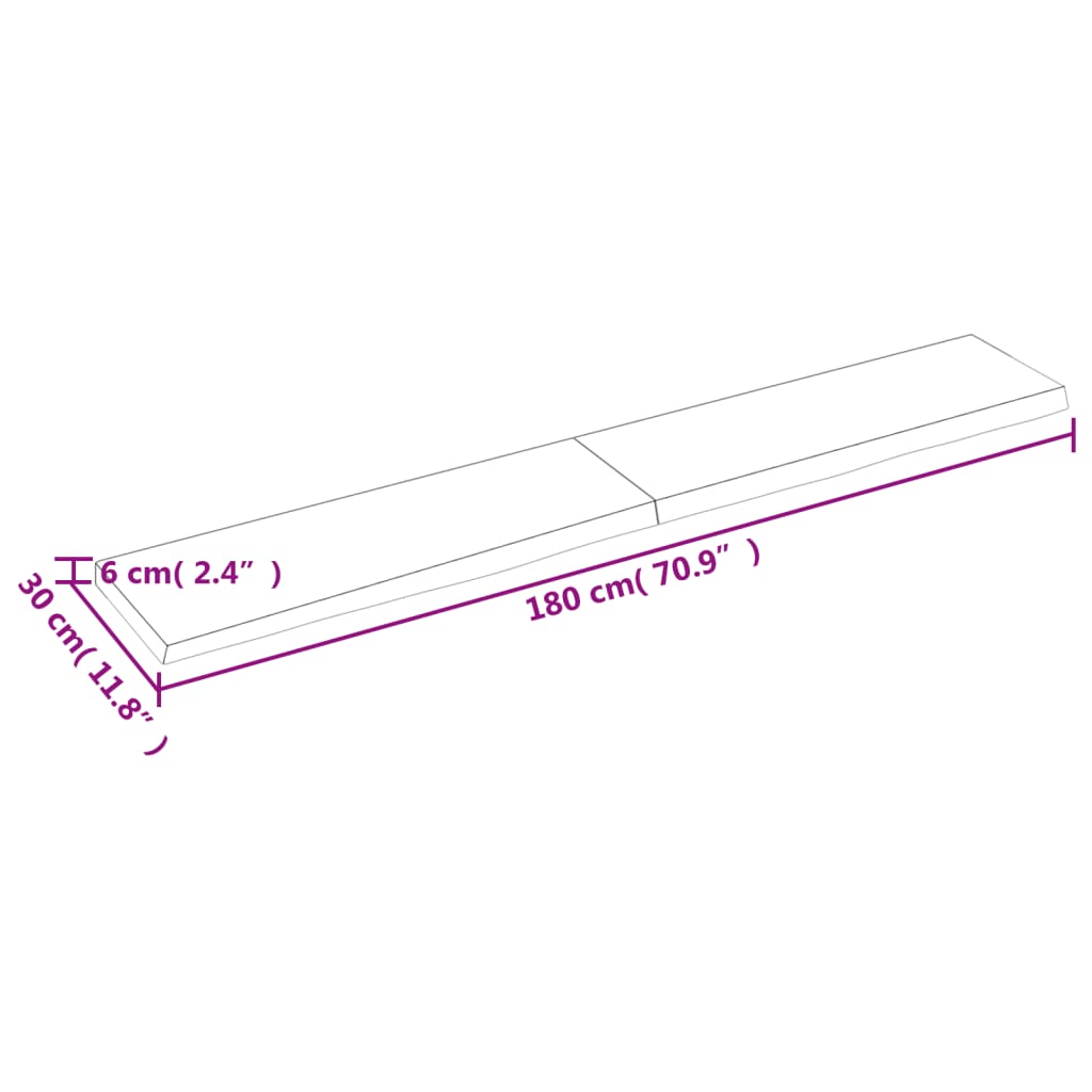 Ripiano a Parete 180x30x(2-6) cm Massello Rovere Non Trattato