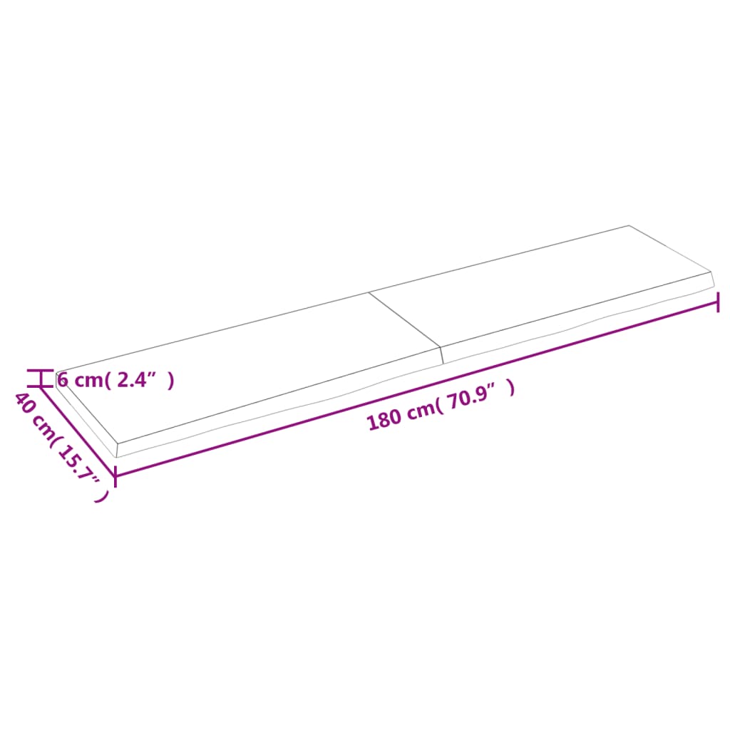 Ripiano a Parete 180x40x(2-6) cm Massello Rovere Non Trattato