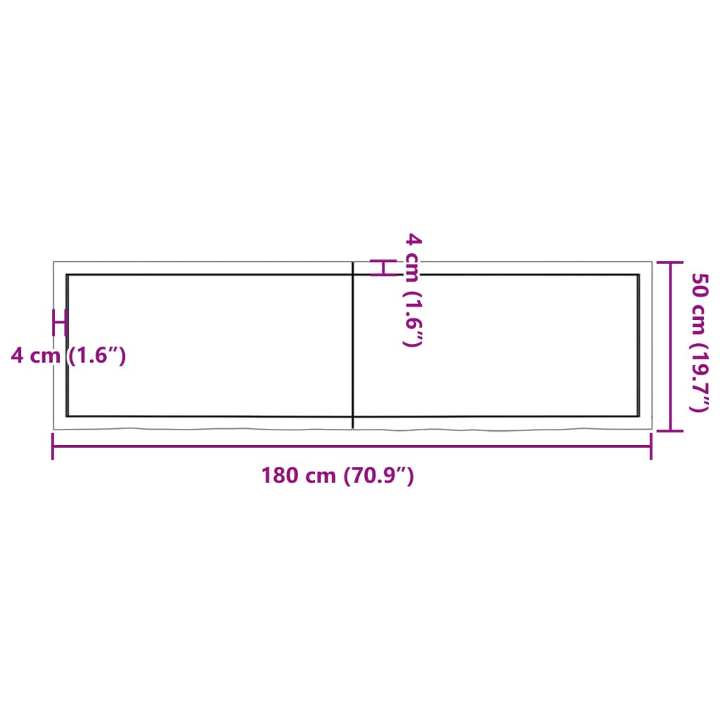 Ripiano a Parete 180x50x(2-4) cm Massello Rovere Non Trattato