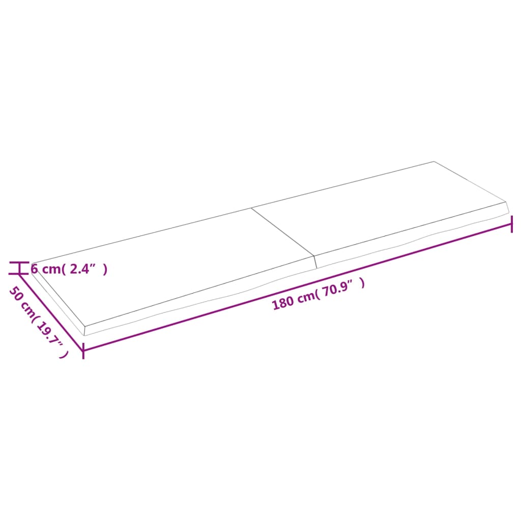 Ripiano a Parete 180x50x(2-6) cm Massello Rovere Non Trattato