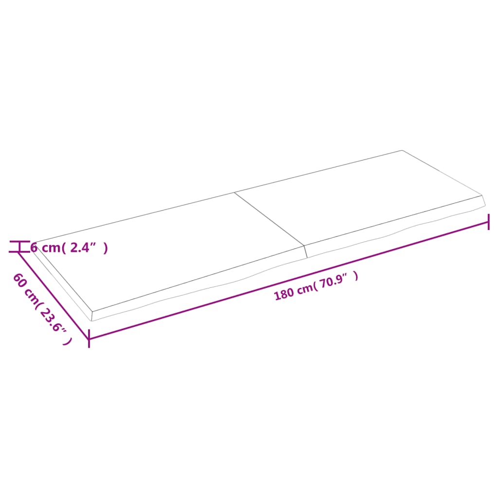 Ripiano a Parete 180x60x(2-6) cm Massello Rovere Non Trattato