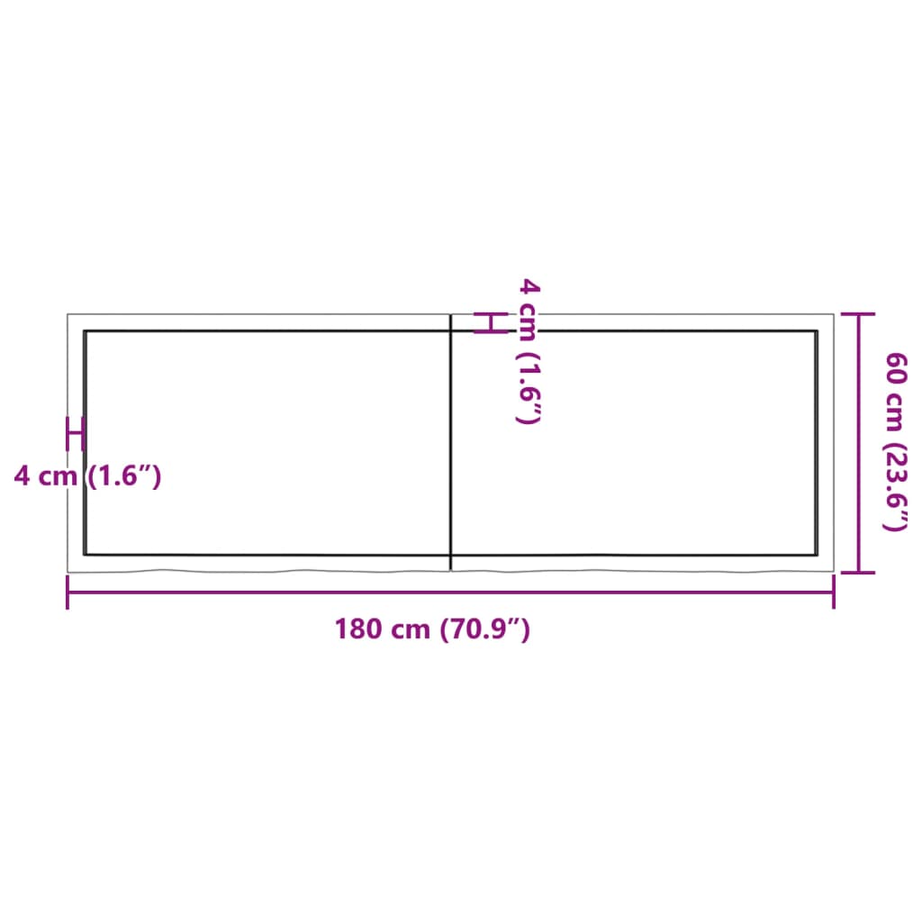 Ripiano a Parete 180x60x(2-6) cm Massello Rovere Non Trattato