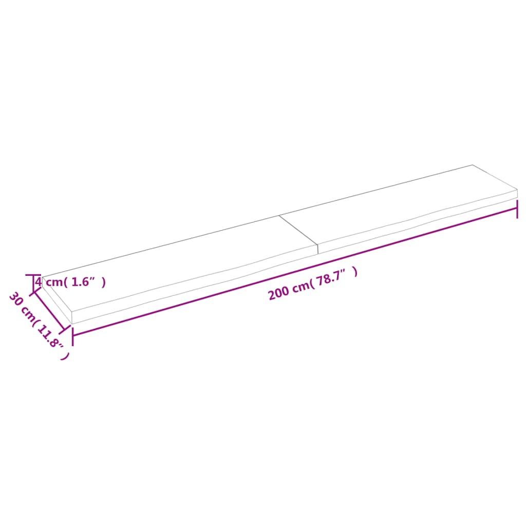 Ripiano a Parete 200x30x(2-4) cm Massello Rovere Non Trattato