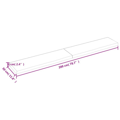 Ripiano a Parete 200x30x(2-6) cm Massello Rovere Non Trattato