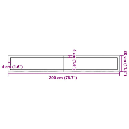 Ripiano a Parete 200x30x(2-6) cm Massello Rovere Non Trattato