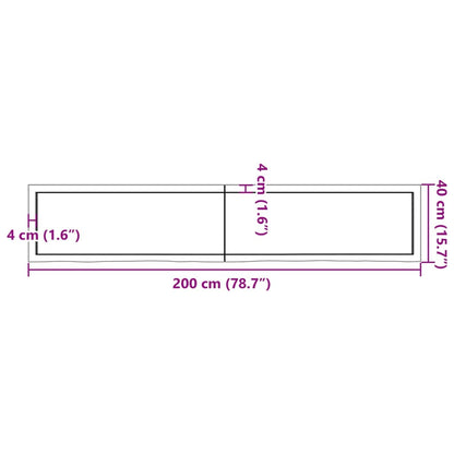 Ripiano a Parete 200x40x(2-4) cm Massello Rovere Non Trattato