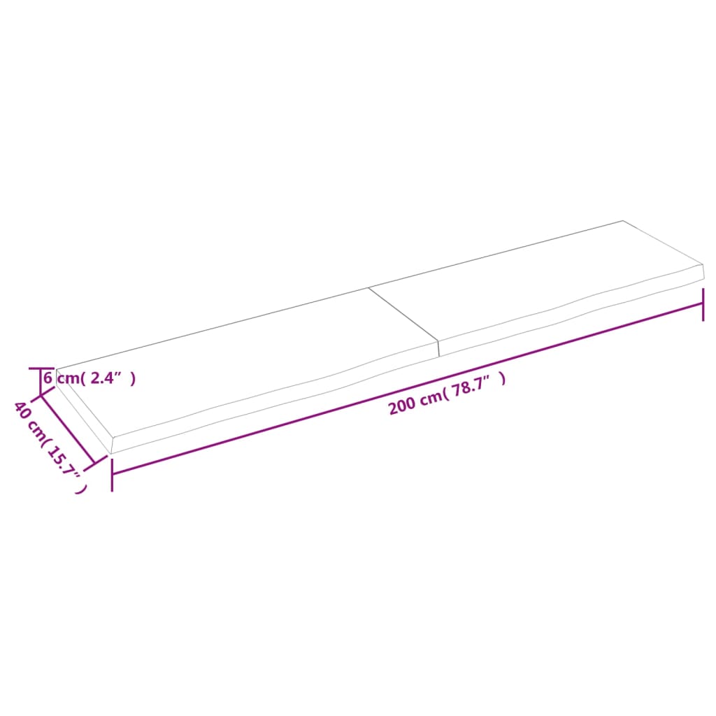 Ripiano a Parete 200x40x(2-6) cm Massello Rovere Non Trattato