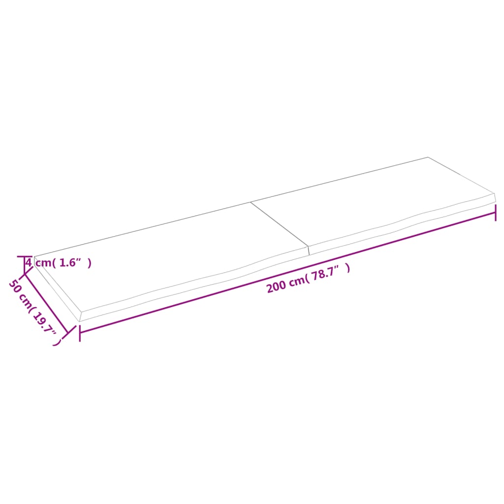 Ripiano a Parete 200x50x(2-4) cm Massello Rovere Non Trattato