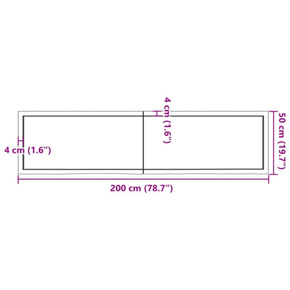 Ripiano a Parete 200x50x(2-4) cm Massello Rovere Non Trattato