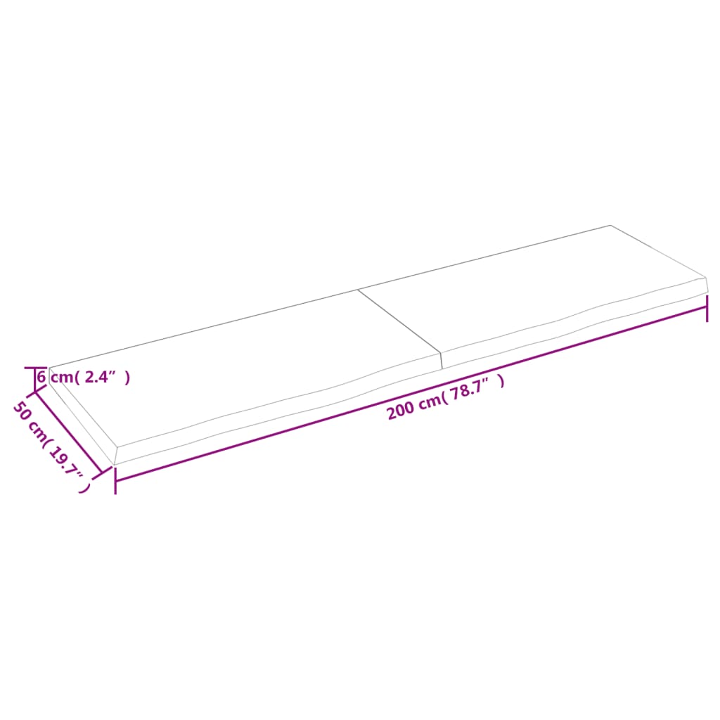 Ripiano a Parete 200x50x(2-6) cm Massello Rovere Non Trattato