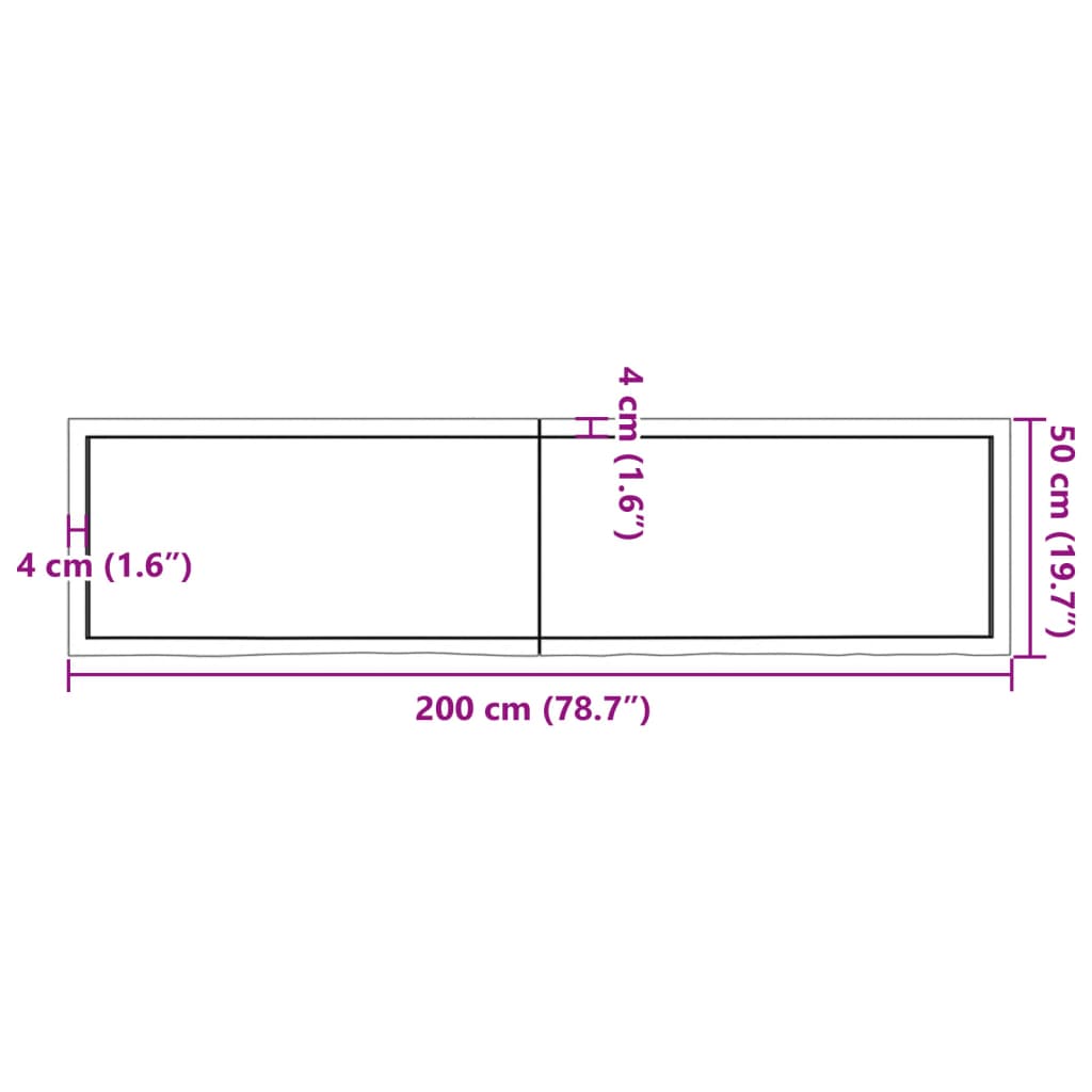 Ripiano a Parete 200x50x(2-6) cm Massello Rovere Non Trattato