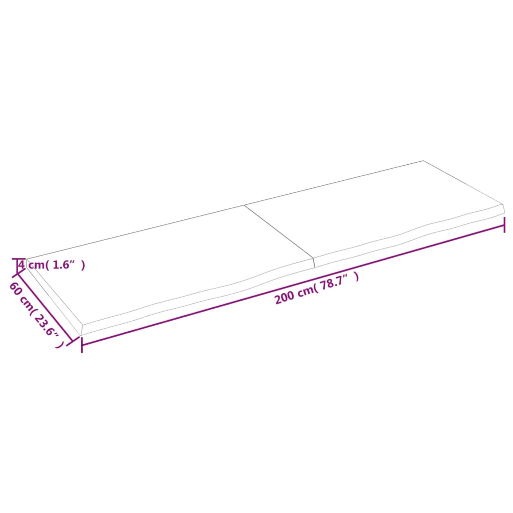 Ripiano a Parete 200x60x(2-4) cm Massello Rovere Non Trattato