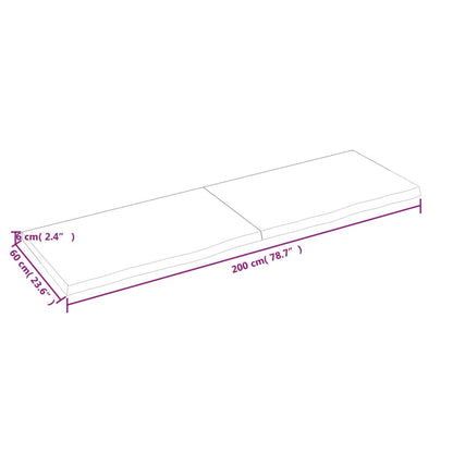 Ripiano a Parete 200x60x(2-6) cm Massello Rovere Non Trattato