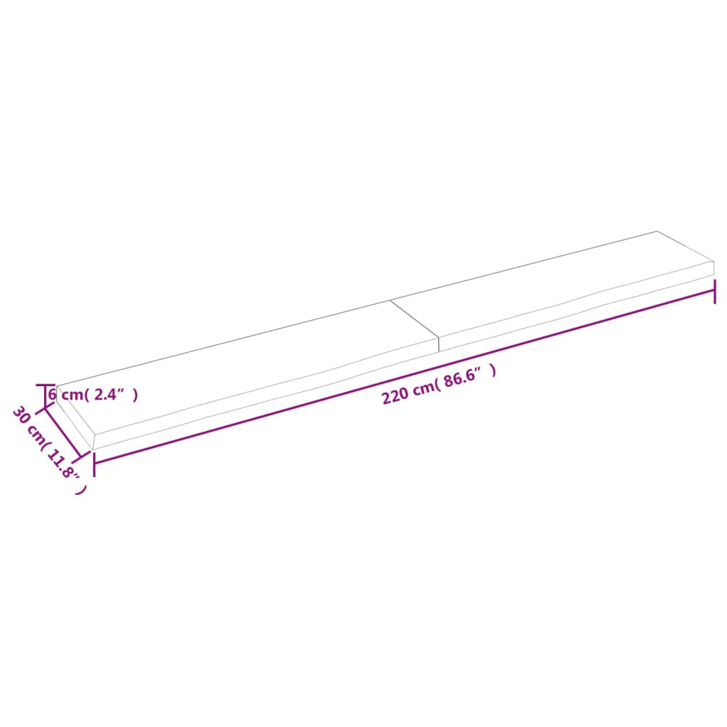 Ripiano a Parete 220x30x(2-6) cm Massello Rovere Non Trattato