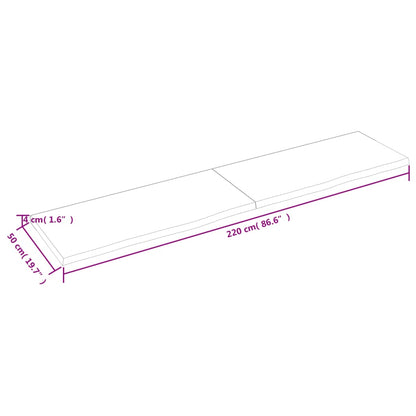 Ripiano a Parete 220x50x(2-4) cm Massello Rovere Non Trattato