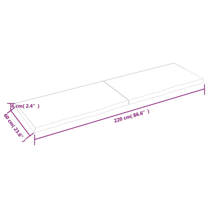 Ripiano a Parete 220x60x(2-6) cm Massello Rovere Non Trattato