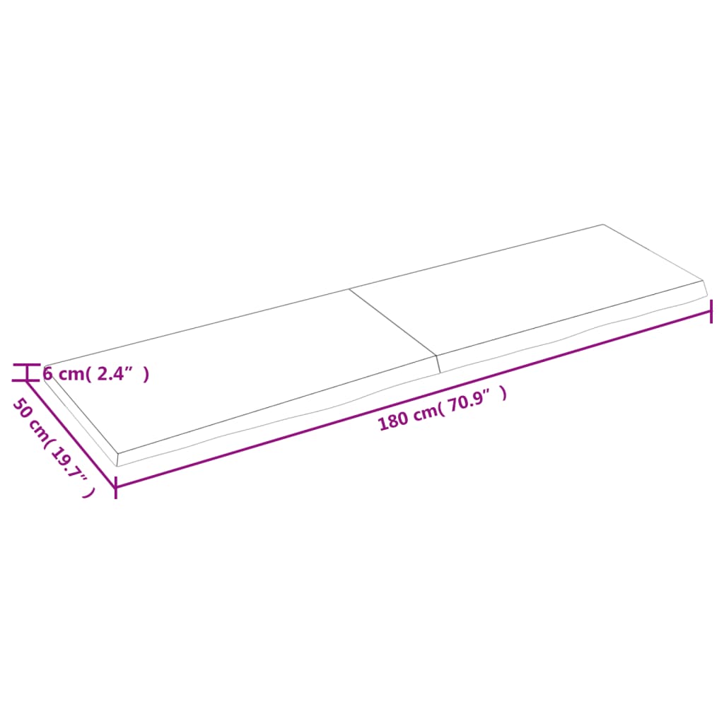 Ripiano Muro Marrone 180x50x(2-6) cm Massello Rovere Trattato