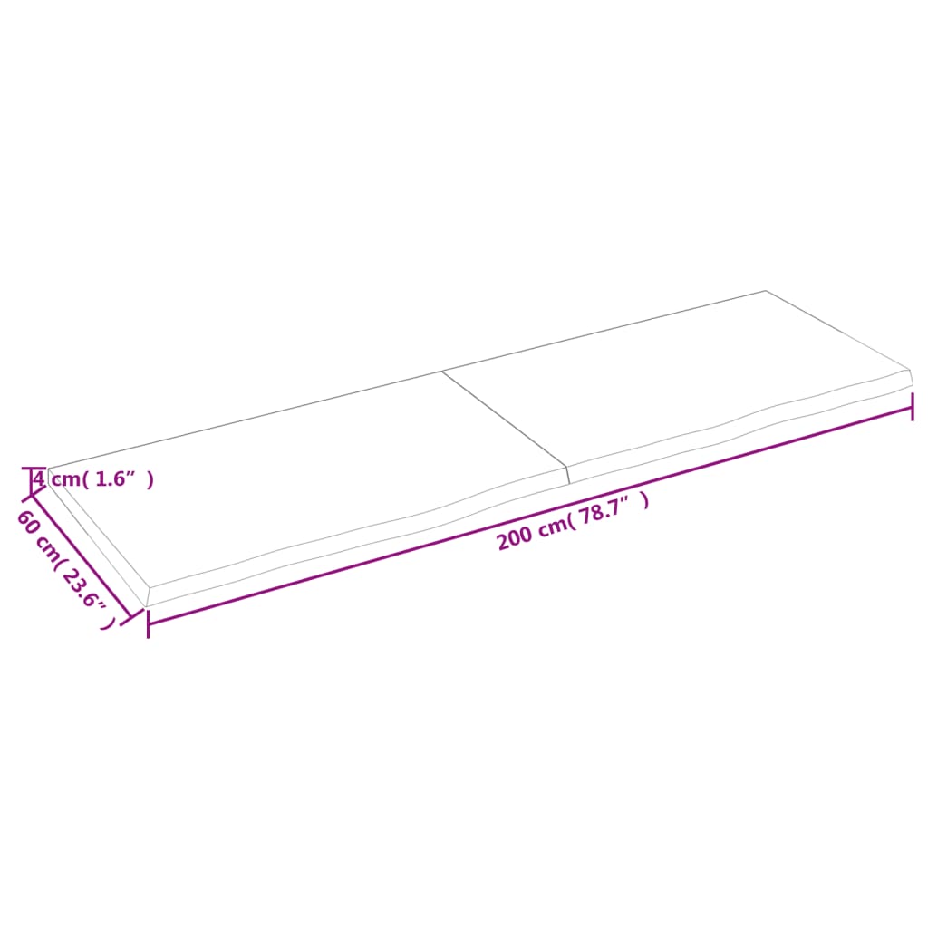 Ripiano Muro Marrone 200x60x(2-4) cm Massello Rovere Trattato