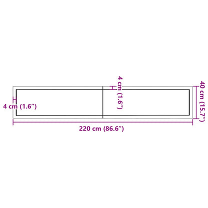 Ripiano Muro Marrone 220x40x(2-4) cm Massello Rovere Trattato