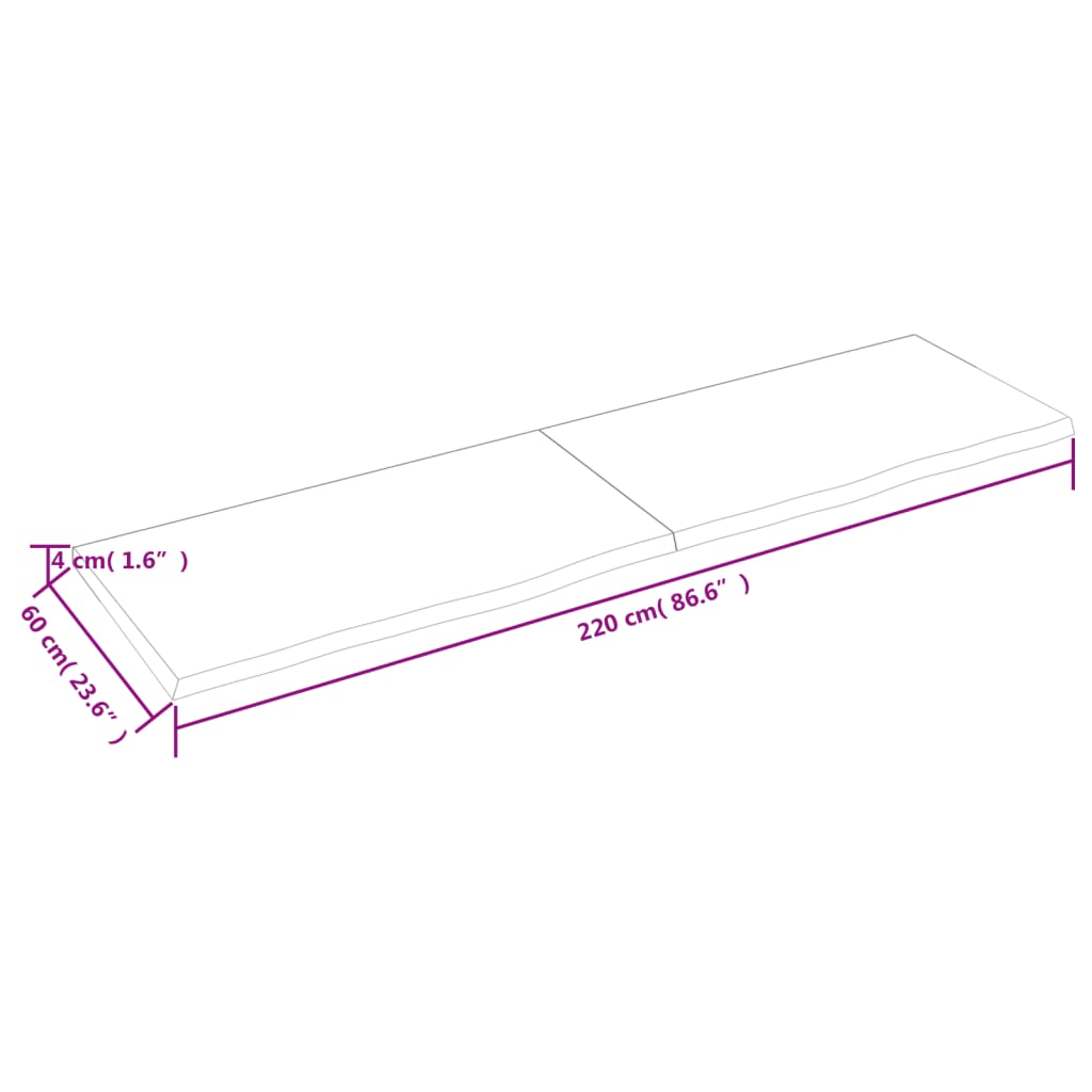 Ripiano Muro Marrone 220x60x(2-4) cm Massello Rovere Trattato