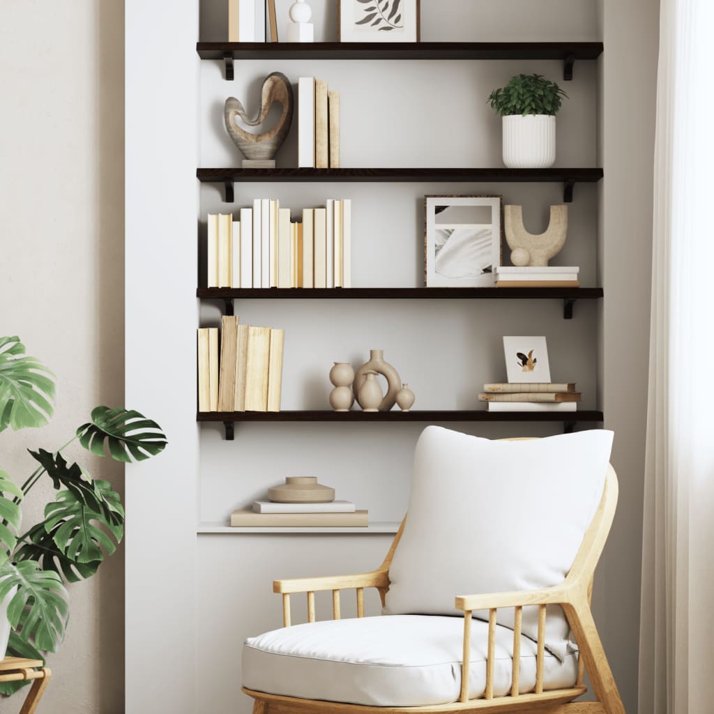 Ripiano Muro Marrone Scuro 80x20x2 cm Massello Rovere Trattato | homemem39
