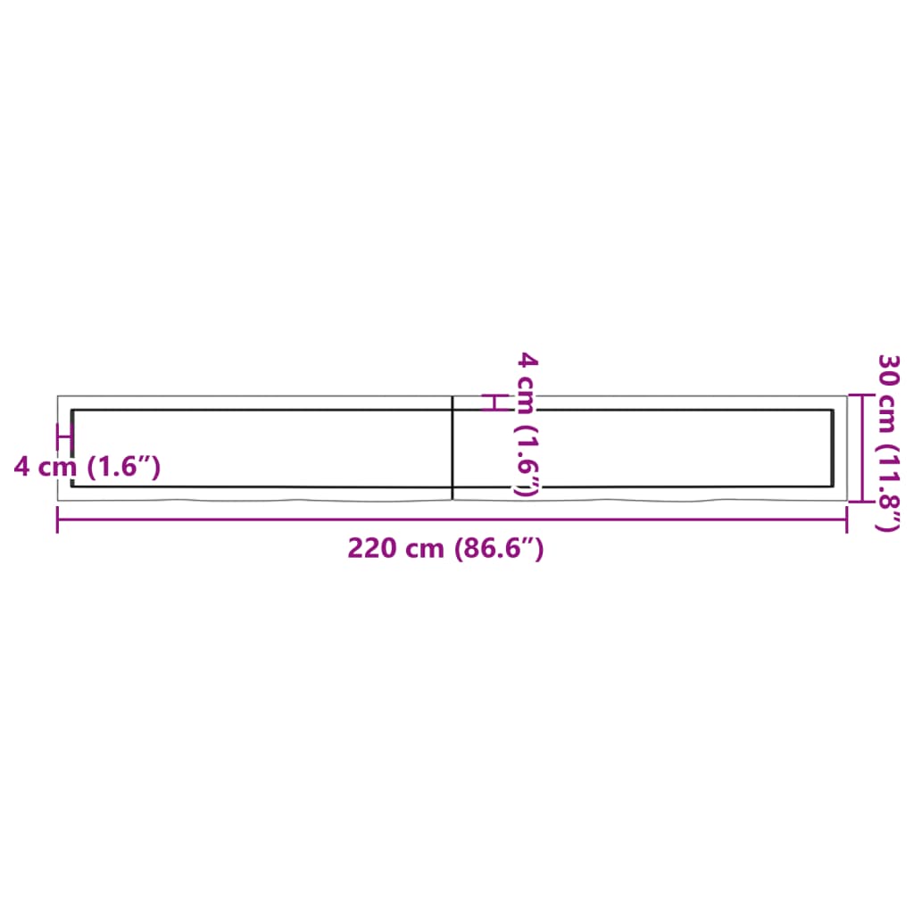 Ripiano Marrone Scuro 220x30x(2-4) cm Massello Rovere Trattato